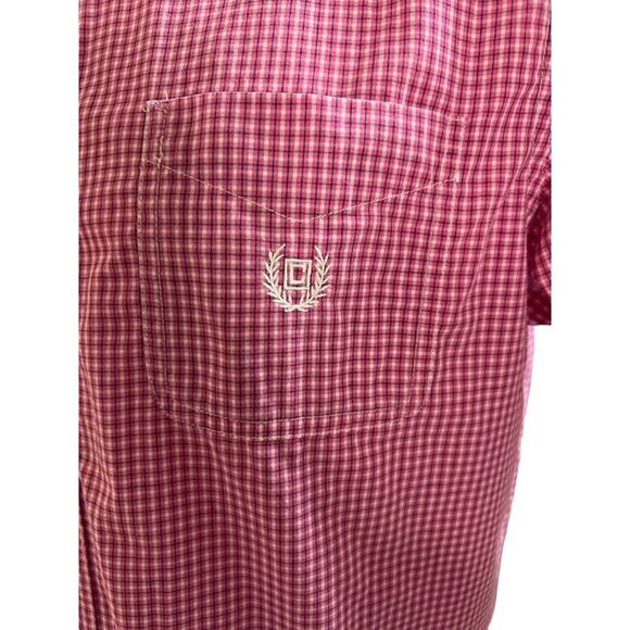 Chaps Easy-Care Button-Down S/S Peony Pink Check Logo Dress Shirt Size Large - Picture 3 of 4